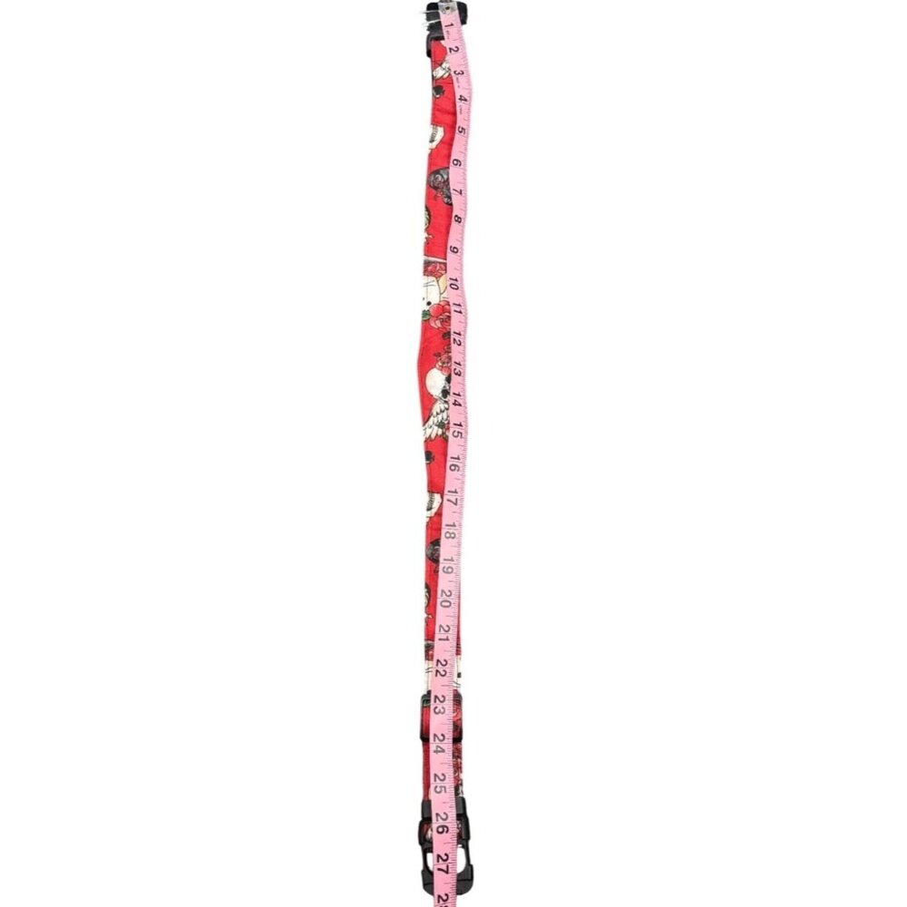 Adjustable Red Dog Collar With Skull & Rose Print For Medium To Large Breeds
